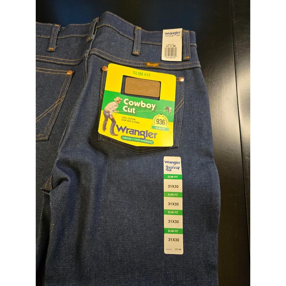 Wrangler Cowboy Cut Slim Fit Jeans 936DEN Rigid Indigo Blue Denim Mens 31x30 NWT